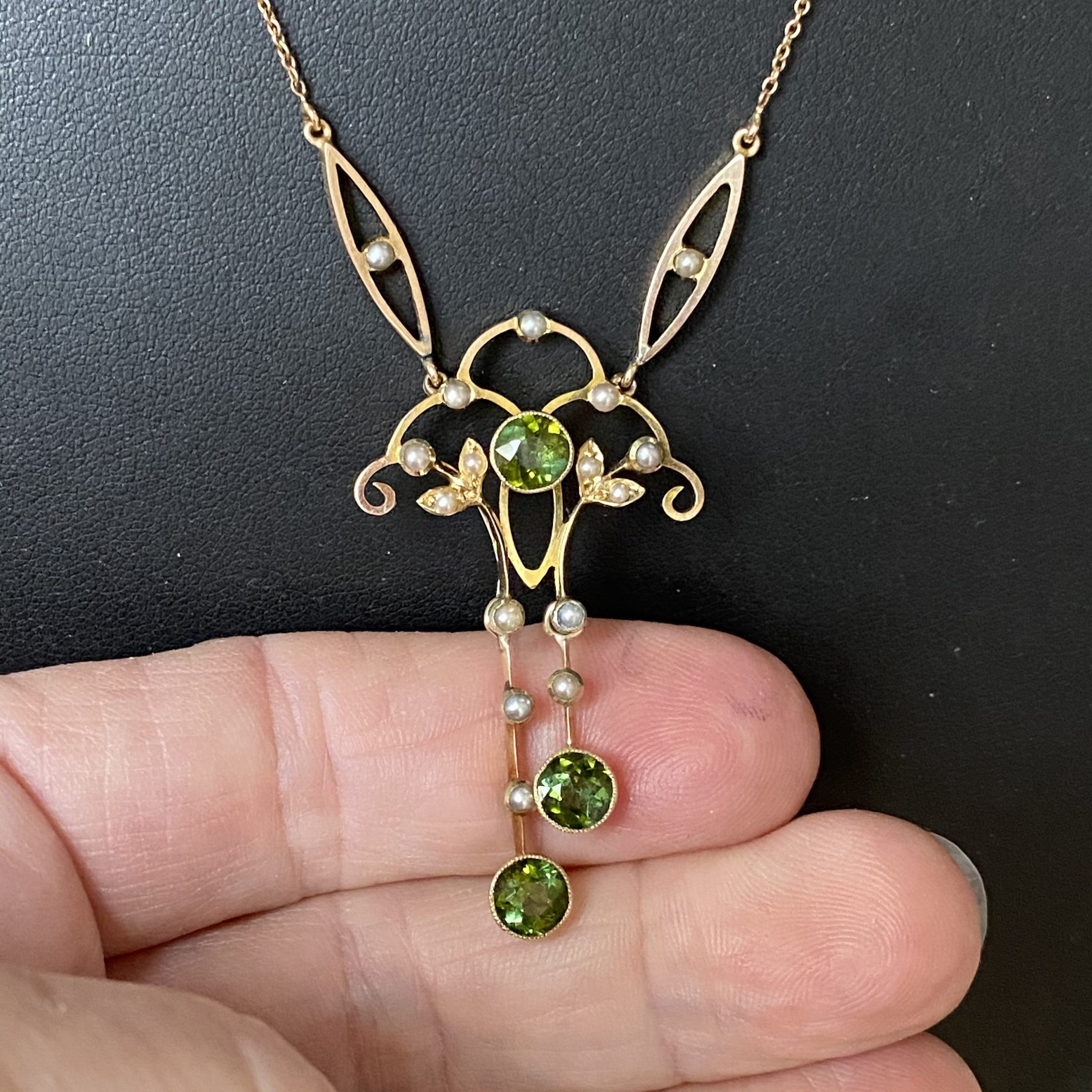 Buy Antique rose and green gold peridot necklace. - Kalmar Antiques